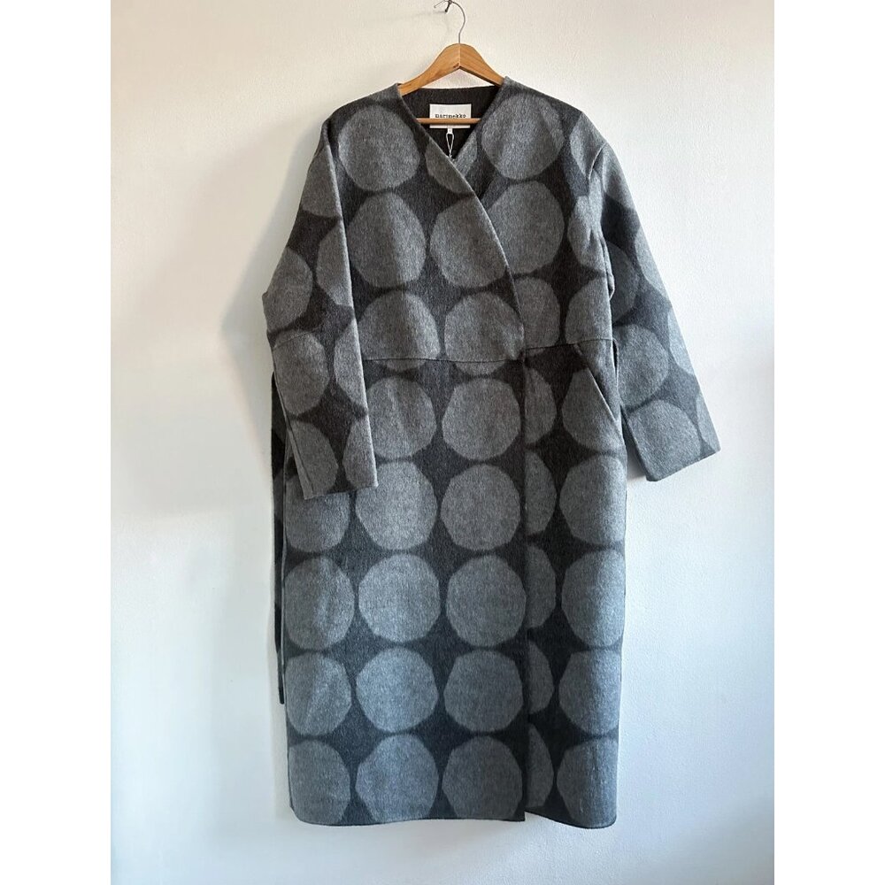 Marimekko Elfa Gray Wool Blend Coat "Kivet" Pattern
